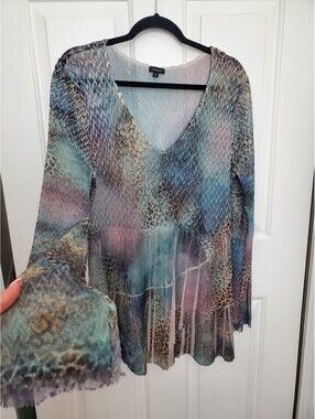 KOMAROV Shirt Womens XLarge Colorful Layer Sheer Lightweight BOHO Chic Top Fairy